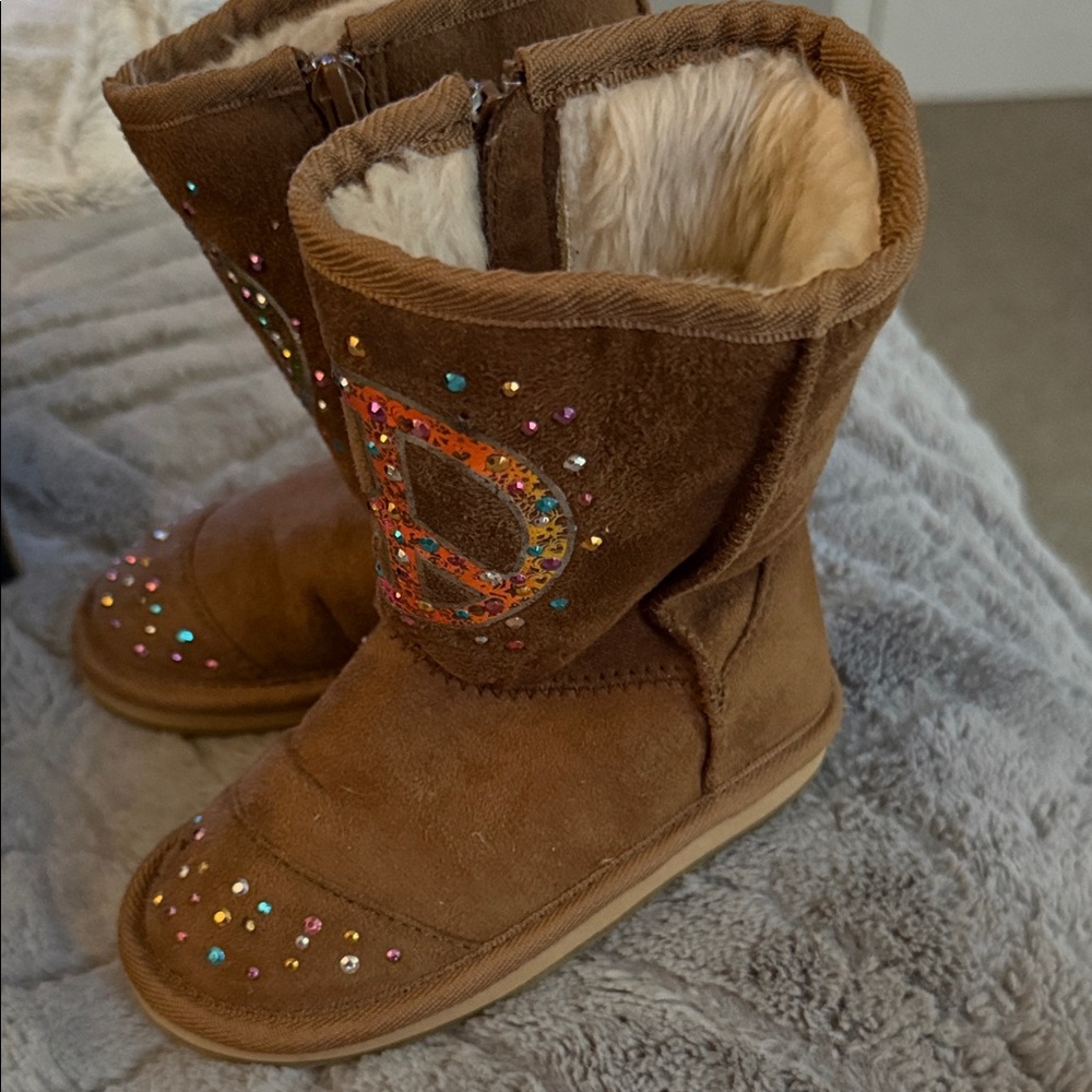 Brown Suede Boots with Colorful Rhinestones that light up